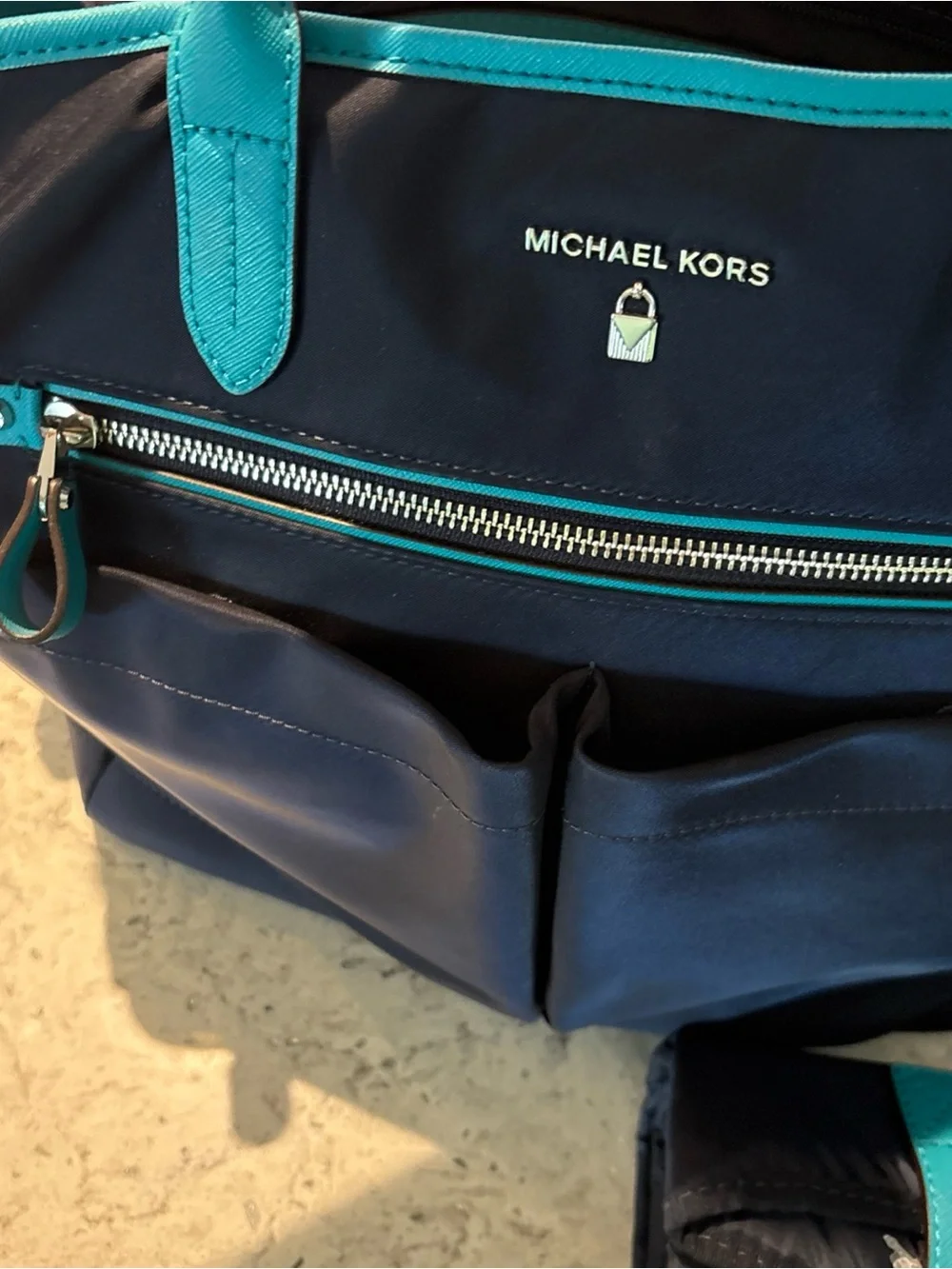 Michael Kors Navy and Teal Baby Bag Tote
